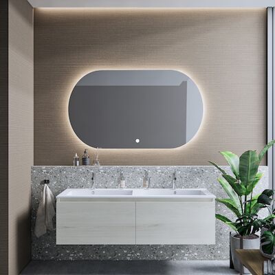 Badkamermeubelset BWS Anubis 120cm 2 Laden Monaco Wit Eiken Met Wastafel (Naar Keuze)