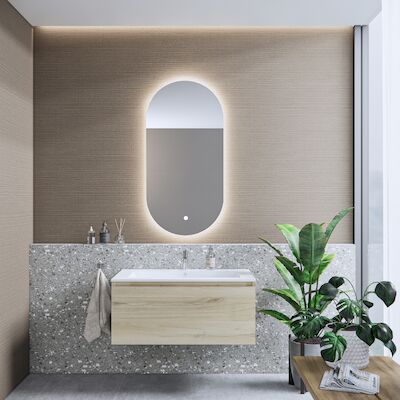 Badkamermeubelset BWS Anubis 60cm 1 Lade Natuur Eiken Met Wastafel (Naar Keuze)
