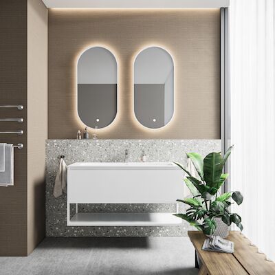 Badkamermeubelset BWS Anubis Frame 100cm 1 Lade Mat Wit Met Wastafel (Naar Keuze)
