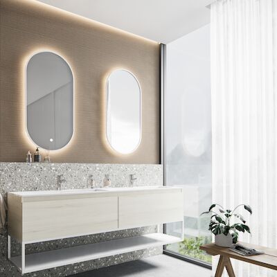 Badkamermeubelset BWS Anubis Frame 180cm 2 Laden Monaco Wit Eiken Met Wastafel (Naar Keuze)