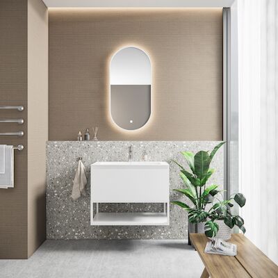 Badkamermeubelset BWS Anubis Frame 60cm 1 Lade Mat Wit Met Wastafel (Naar Keuze)
