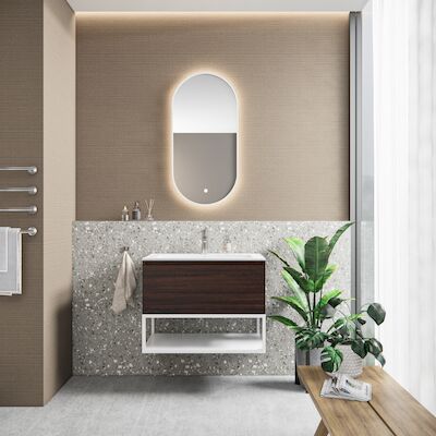 Badkamermeubelset BWS Anubis Frame 70cm 1 Lade Sonama Charcoal Eiken Met Wastafel (Naar Keuze)