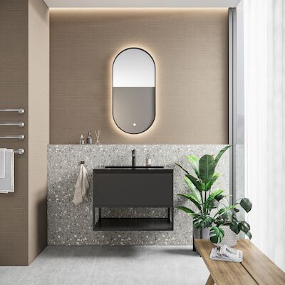 Badkamermeubelset BWS Anubis Frame 80cm 1 Lade Mat Zwart Met Wastafel (Naar Keuze)