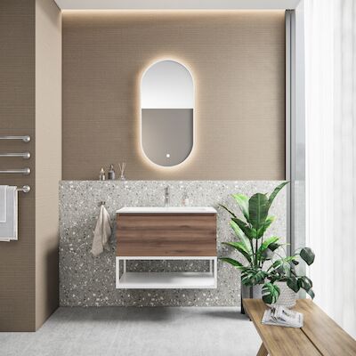 Badkamermeubelset BWS Anubis Frame 80cm 1 Lade Sonama Brown Eiken Met Wastafel (Naar Keuze)