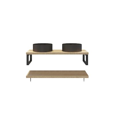 Badkamermeubelset BWS Eiken Massief Hout Bovenblad Met Boomschors 140 cm Olie Natuur