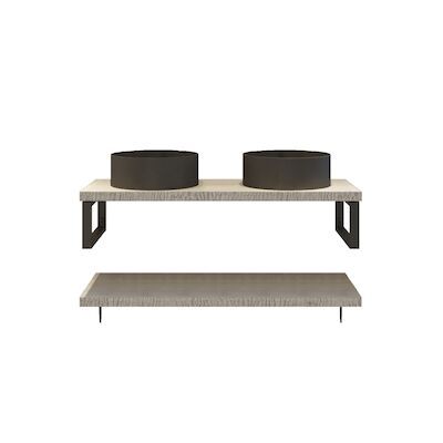 Badkamermeubelset BWS Eiken Massief Hout Bovenblad Met Boomschors 140 cm Wit