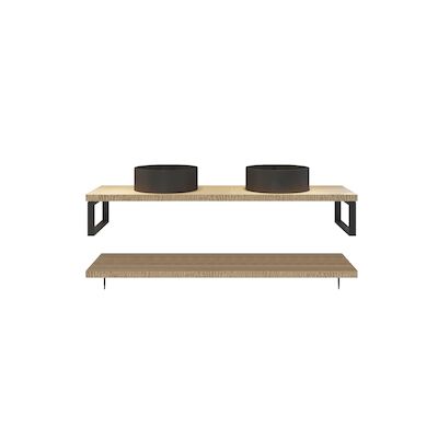 Badkamermeubelset BWS Eiken Massief Hout Bovenblad Met Boomschors 180 cm Olie Natuur