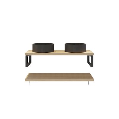Badkamermeubelset BWS Eiken Massief Hout Bovenblad Recht 140 cm Olie Natuur