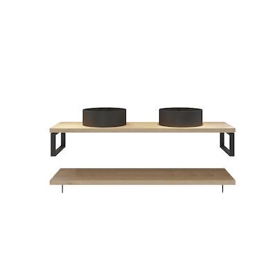 Badkamermeubelset BWS Eiken Massief Hout Bovenblad Zonder Boomschors 160 cm Olie Natuur
