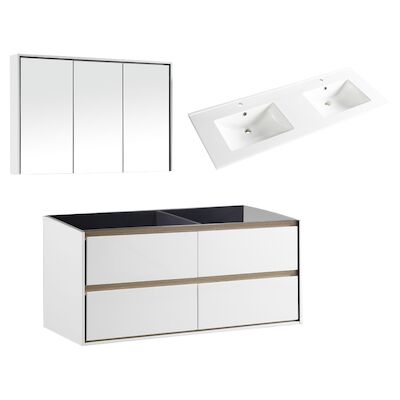 Badkamermeubelset Differnz Providence Met Keramiek Wastafel 120 cm Wit (Inc. Spiegelkast)