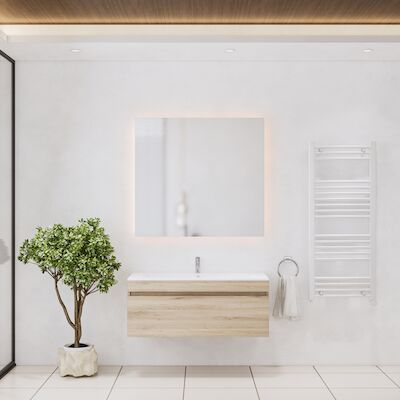 Badkamermeubelset Gliss Design Anelius 100cm Grey Oak (Keuze uit wastafel, kraangaten & spiegel)