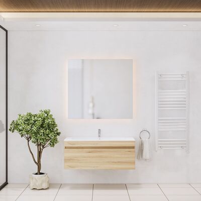 Badkamermeubelset Gliss Design Anelius 100cm Natural Oak (Keuze uit wastafel, kraangaten & spiegel)