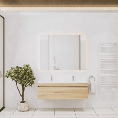 Badkamermeubelset Gliss Design Anelius 120cm Natural Oak (Keuze uit wastafel, kraangaten & spiegel)