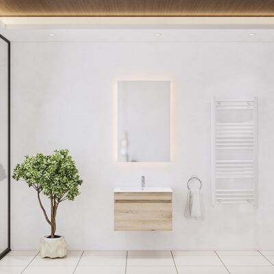 Badkamermeubelset Gliss Design Anelius 70cm Grey Oak (Keuze uit wastafel, kraangaten & spiegel)