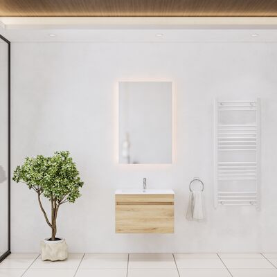 Badkamermeubelset Gliss Design Anelius 70cm Natural Oak (Keuze uit wastafel, kraangaten & spiegel)