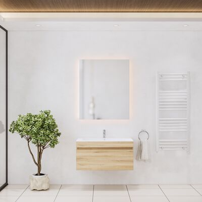 Badkamermeubelset Gliss Design Anelius 80cm Natural Oak (Keuze uit wastafel, kraangaten & spiegel)