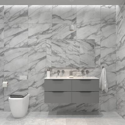 Badkamermeubelset Gliss Design Hera Mat Zwart 120cm 2 Laden Beton Grijs Mat (Keuze Wastafel)