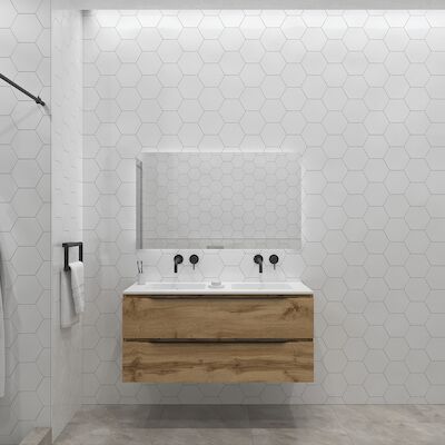 Badkamermeubelset Gliss Design Hera Mat Zwart 120cm 4 Laden Rustiek Eiken (Keuze Wastafel)