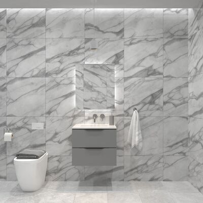 Badkamermeubelset Gliss Design Hera Mat Zwart 60cm 2 Laden Beton Grijs Mat (Keuze Wastafel)
