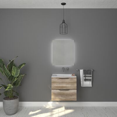 Badkamermeubelset Gliss Design Hera Mat Zwart 80cm 2 Laden Oud Grijs Eiken (Keuze Wastafel)