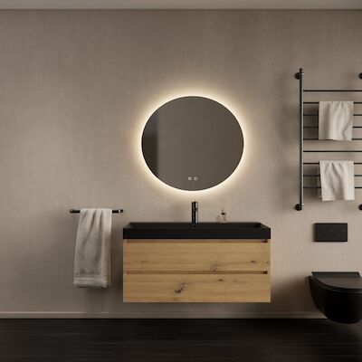 Badkamermeubelset Gliss Design Milan Met Lako Mat Zwart Wastafel 100 cm Artisan Oak