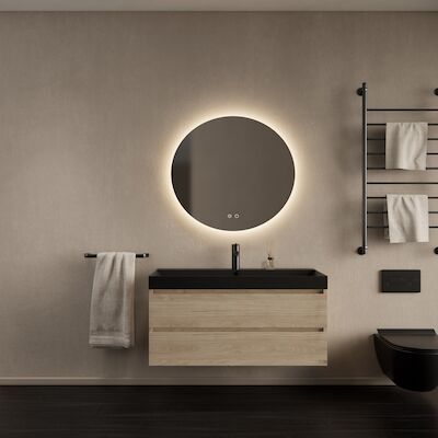 Badkamermeubelset Gliss Design Milan Met Lako Mat Zwarte Wastafel 100 cm Kastanje