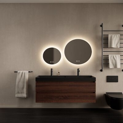 Badkamermeubelset Gliss Design Milan Met Lako Mat Zwarte Wastafel 120 cm Choco Eiken