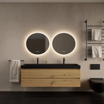 Badkamermeubelset Gliss Design Milan Met Lako Mat Zwarte Wastafel 140 cm Artisan Oak