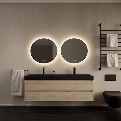 Badkamermeubelset Gliss Design Milan Met Lako Mat Zwarte Wastafel 140 cm Kastanje