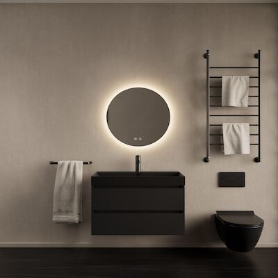 Badkamermeubelset Gliss Design Milan Met Lako Mat Zwarte Wastafel 80 cm Mat Zwart