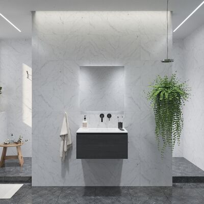 Badkamermeubelset Gliss Eros 70 cm Met Wastafel Zwart Eiken