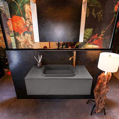 Badkamermeubelset Mondiaz Erin 100 cm met 1 Lade met RIDGE Wastafel Midden Dark grey met 1 kraangat Greeploos Mat Dark Grey