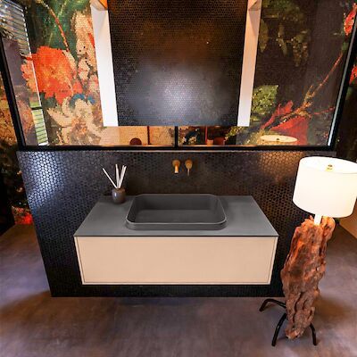 Badkamermeubelset Mondiaz Erin 100 cm met 1 Lade met RIDGE Wastafel Midden Dark grey Zonder Kraangaten Greeploos Mat Rosee