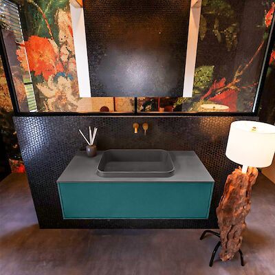 Badkamermeubelset Mondiaz Erin 100 cm met 1 Lade met RIDGE Wastafel Midden Dark grey Zonder Kraangaten Greeploos Mat Smag