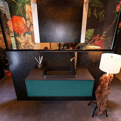 Badkamermeubelset Mondiaz Erin 100 cm met 1 Lade met RIDGE Wastafel Midden Urban met 1 kraangat Greeploos Mat Smag