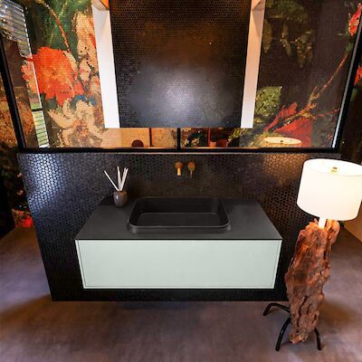 Badkamermeubelset Mondiaz Erin 100 cm met 1 Lade met RIDGE Wastafel Midden Urban Zonder Kraangaten Greeploos Mat Greey