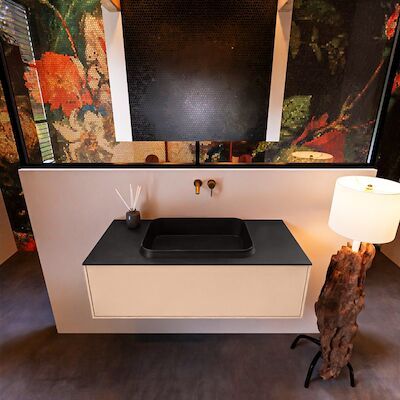 Badkamermeubelset Mondiaz Erin 100 cm met 1 Lade met RIDGE Wastafel Midden Urban Zonder Kraangaten Greeploos Mat Rosee