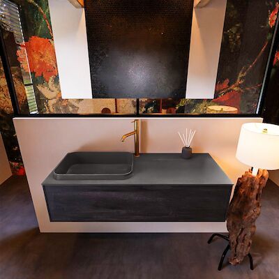Badkamermeubelset Mondiaz Erin 120 cm met 1 Lade met RIDGE Wastafel Links Dark grey met 1 kraangat Greeploos Mat Antracite