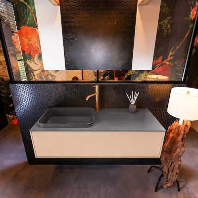 Badkamermeubelset Mondiaz Erin 120 cm met 1 Lade met RIDGE Wastafel Links Dark grey met 1 kraangat Greeploos Mat Rosee