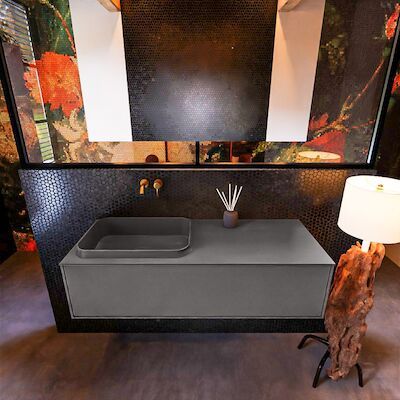 Badkamermeubelset Mondiaz Erin 120 cm met 1 Lade met RIDGE Wastafel Links Dark grey Zonder Kraangaten Greeploos Mat Dark Grey