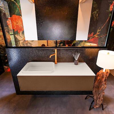 Badkamermeubelset Mondiaz Erin 120 cm met 1 Lade met RIDGE Wastafel Links Linen met 1 kraangat Greeploos Mat Rust