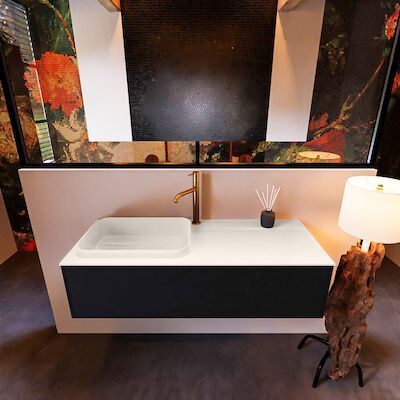 Badkamermeubelset Mondiaz Erin 120 cm met 1 Lade met RIDGE Wastafel Links Linen met 1 kraangat Greeploos Mat Urban