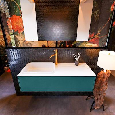 Badkamermeubelset Mondiaz Erin 120 cm met 1 Lade met RIDGE Wastafel Links Talc met 1 kraangat Greeploos Mat Smag