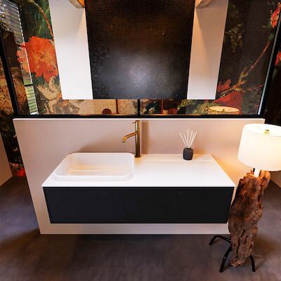 Badkamermeubelset Mondiaz Erin 120 cm met 1 Lade met RIDGE Wastafel Links Talc met 1 kraangat Greeploos Mat Urban