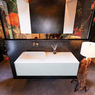 Badkamermeubelset Mondiaz Erin 120 cm met 1 Lade met RIDGE Wastafel Links Talc Zonder Kraangaten Greeploos Mat Clay