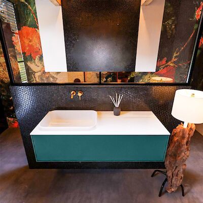 Badkamermeubelset Mondiaz Erin 120 cm met 1 Lade met RIDGE Wastafel Links Talc Zonder Kraangaten Greeploos Mat Smag