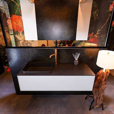 Badkamermeubelset Mondiaz Erin 120 cm met 1 Lade met RIDGE Wastafel Links Urban met 1 kraangat Greeploos Mat Cale