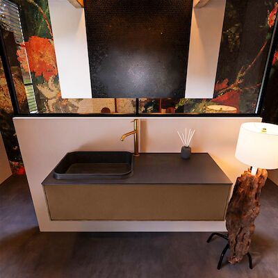 Badkamermeubelset Mondiaz Erin 120 cm met 1 Lade met RIDGE Wastafel Links Urban met 1 kraangat Greeploos Mat Rust