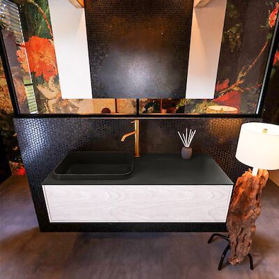 Badkamermeubelset Mondiaz Erin 120 cm met 1 Lade met RIDGE Wastafel Links Urban met 1 kraangat Greeploos Mat Underlayment