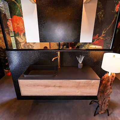 Badkamermeubelset Mondiaz Erin 120 cm met 1 Lade met RIDGE Wastafel Links Urban met 1 kraangat Greeploos Mat Washed Oak